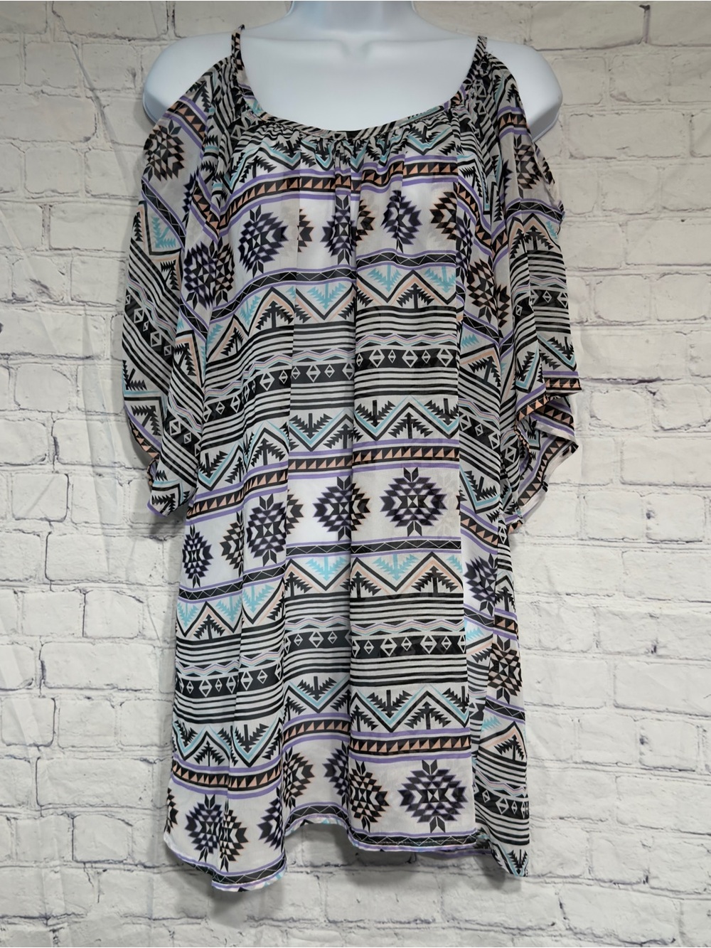 Off-Shoulder Aztec Print Tunic Cover-Up